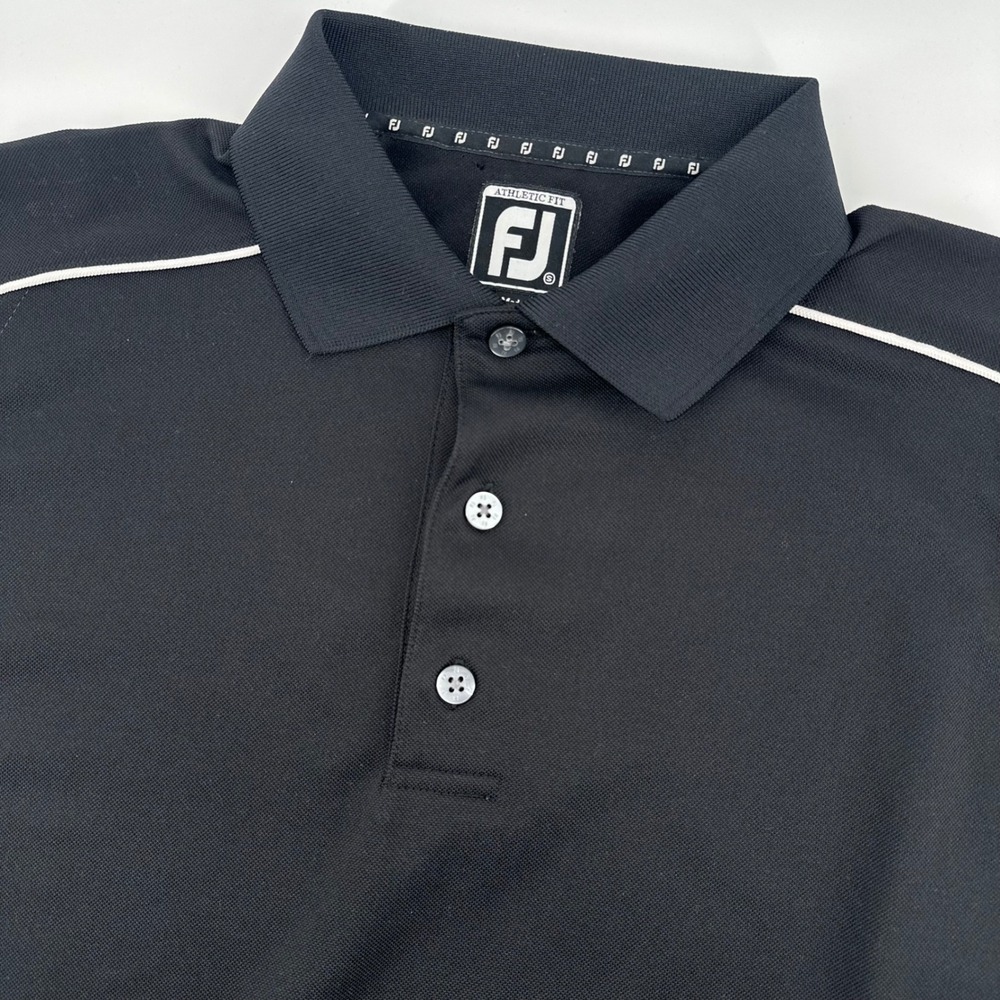 FootJoy Golf Polo Mens Small Black White Athletic Fit Colorblock Short Sleeve